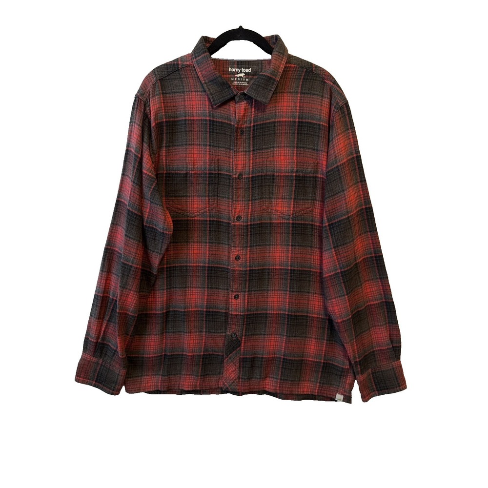 Horny Toad Red Plaid 100% Organic Cotton Button Up Flannel Shirt Men's M Grunge